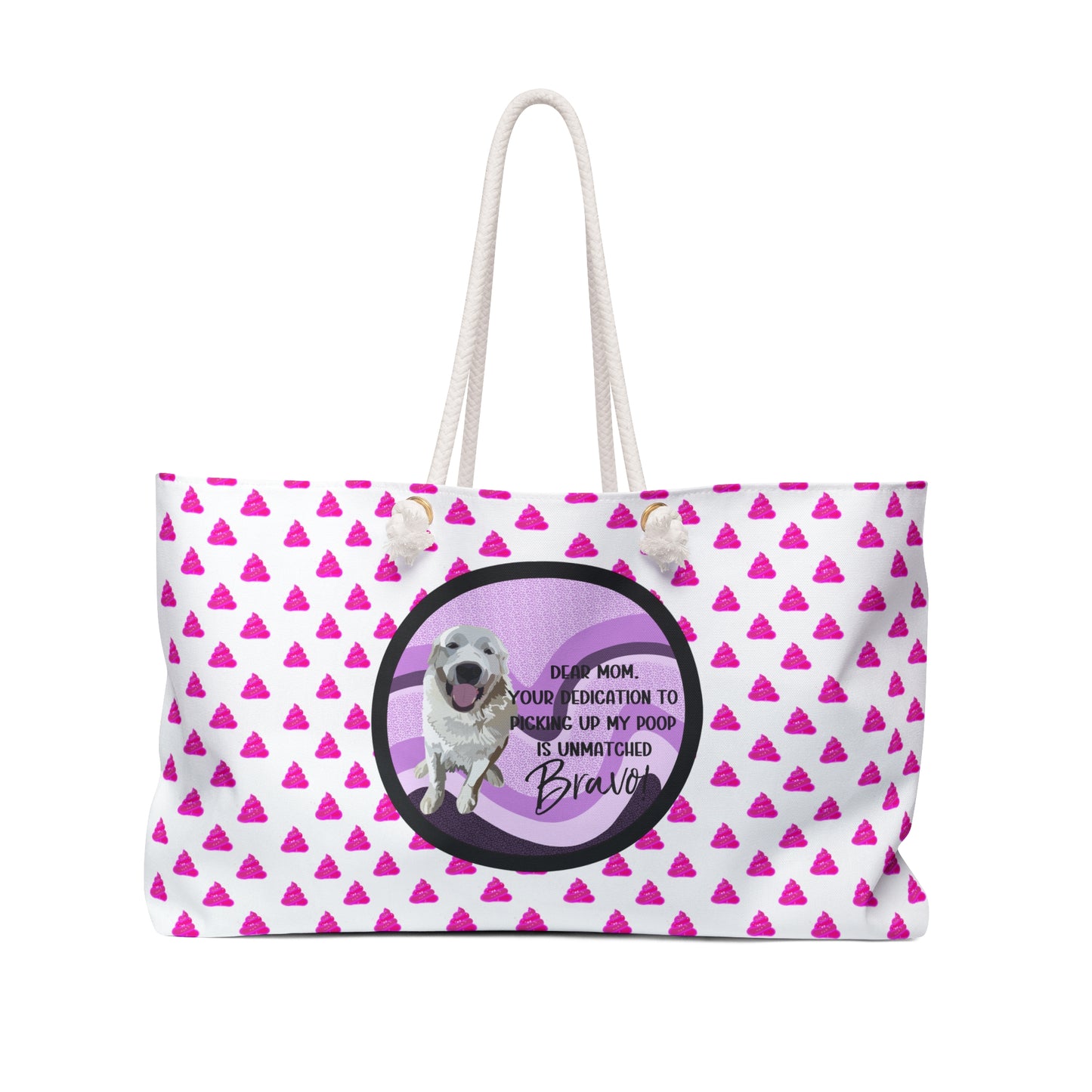 Whimsical Dog Mom Weekend Bag - 'Your Poop Scooping Dedication is Unparalleled'