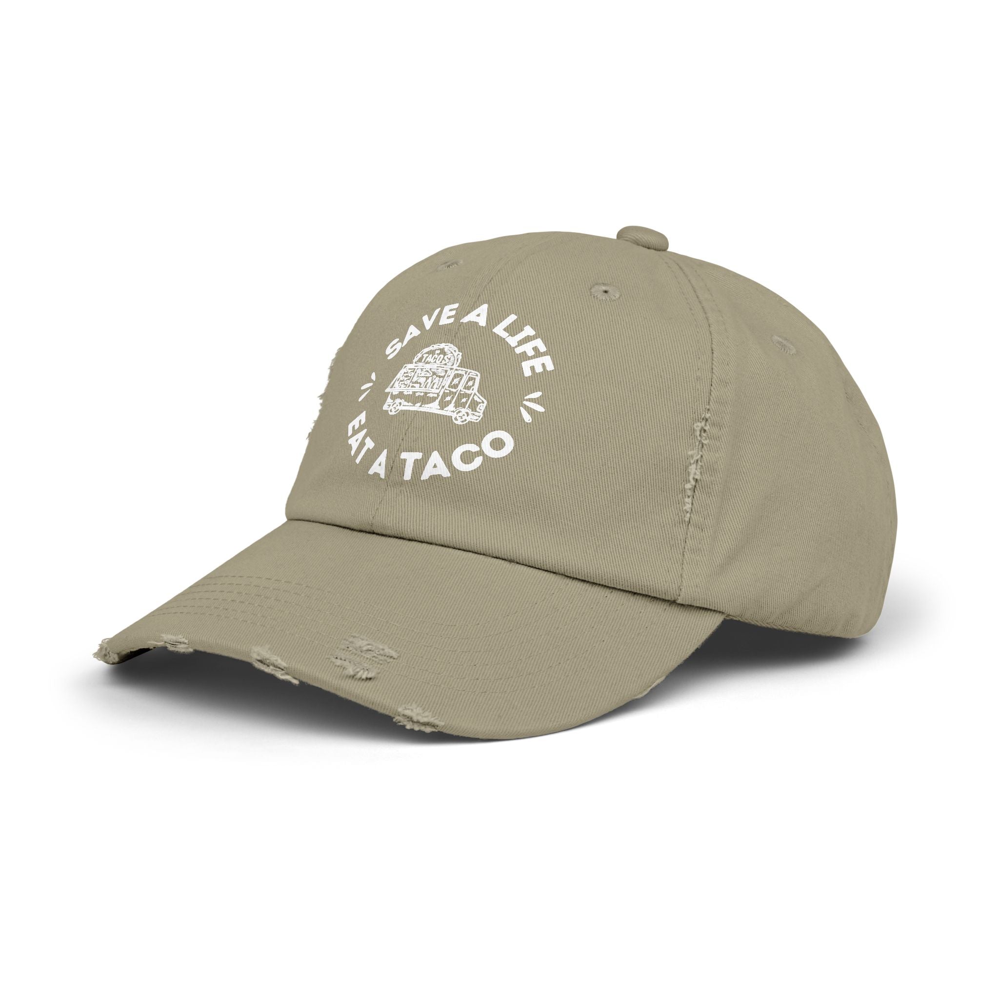 Save a Life Eat a Taco, Distressed Baseball Hat