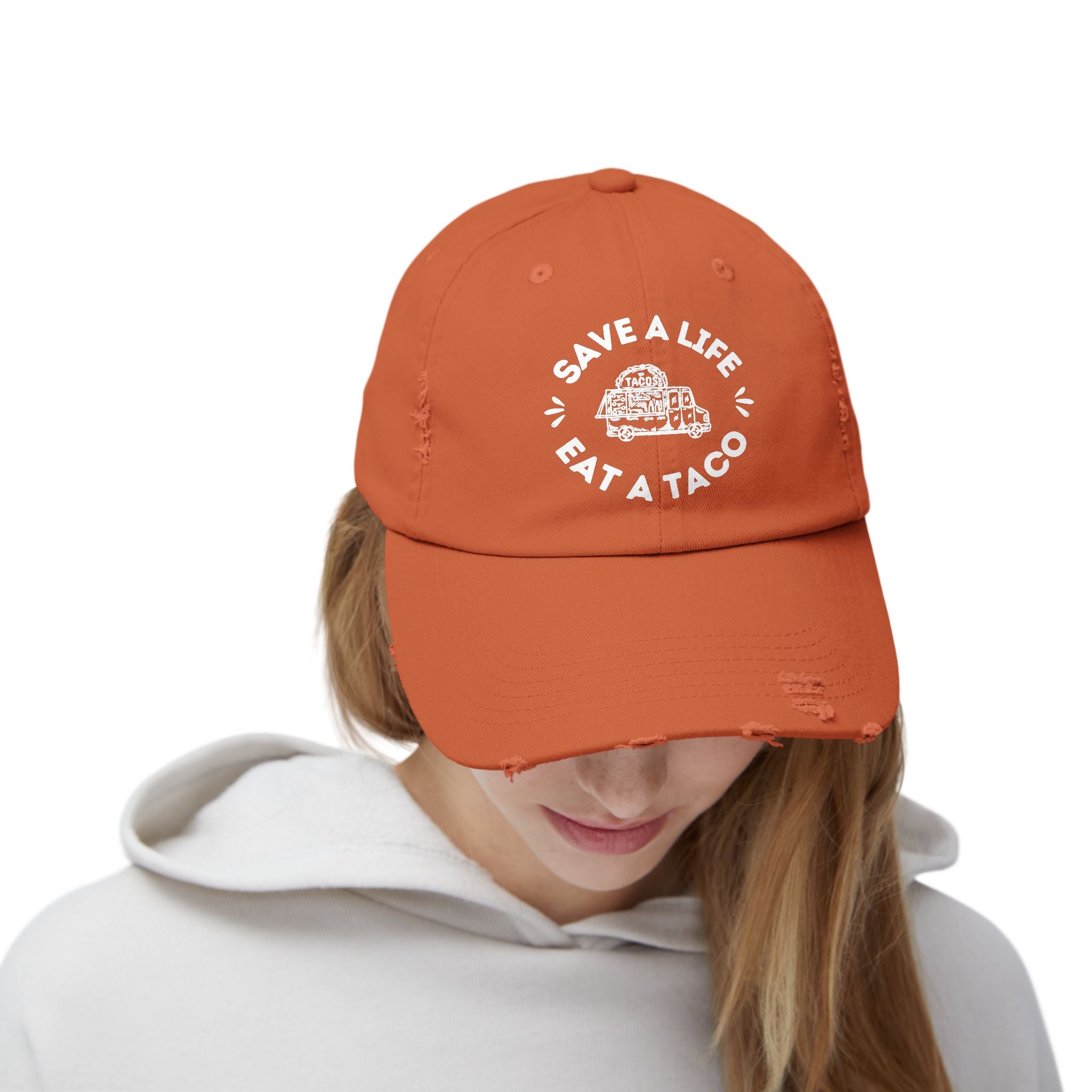 Save a Life Eat a Taco, Distressed Baseball Hat