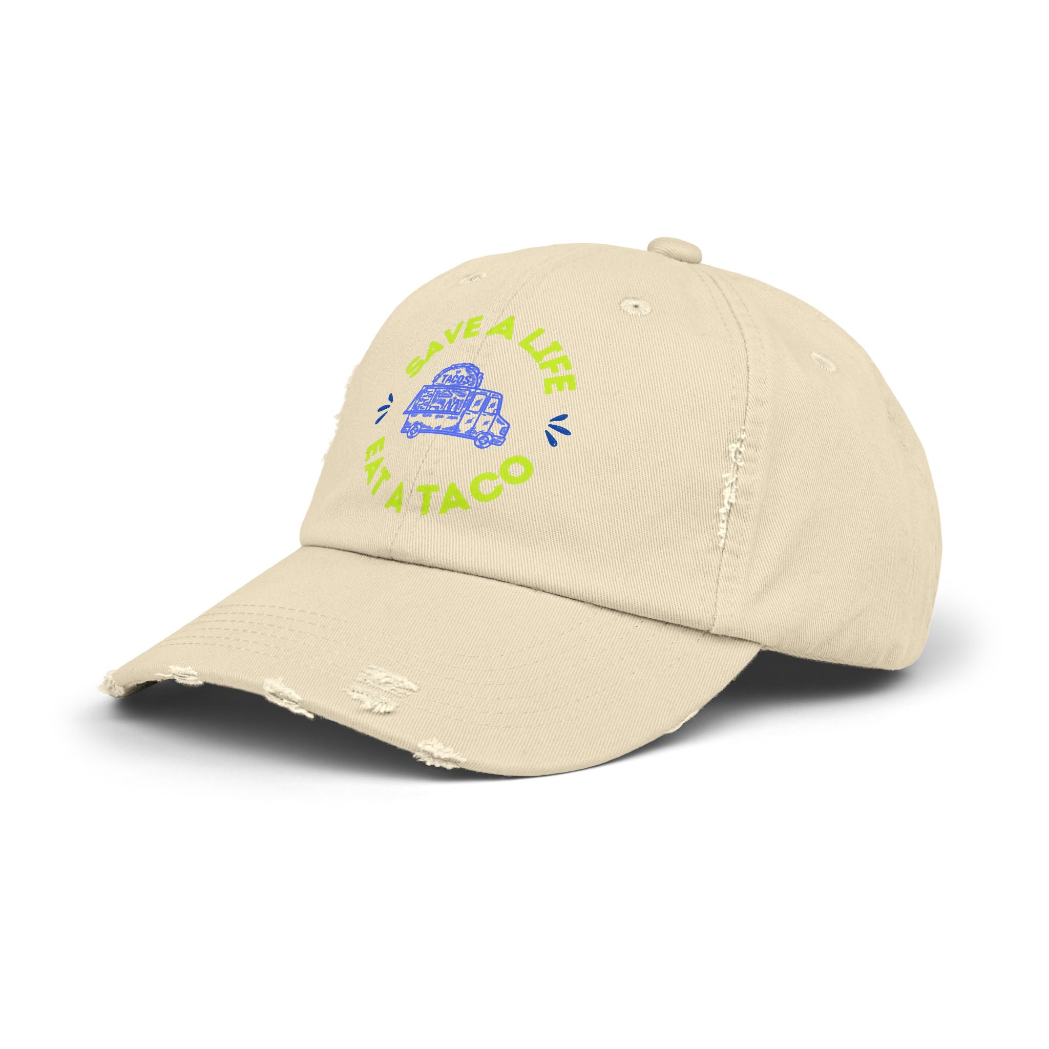 Save a Life Eat a Taco, Distressed Baseball Hat