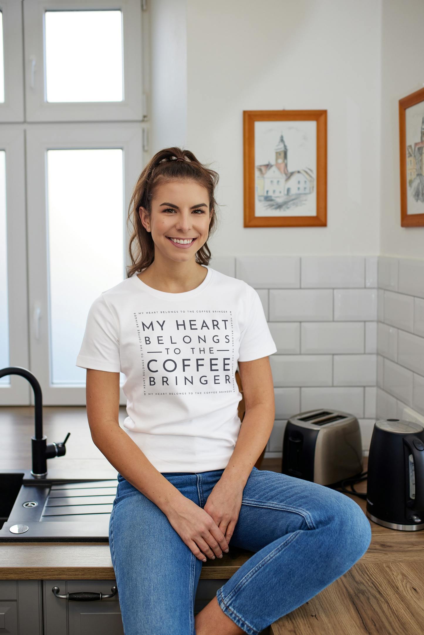 Women's Graphic Tee - My Heart Belongs to the Coffee Bringer | Coffee Lover