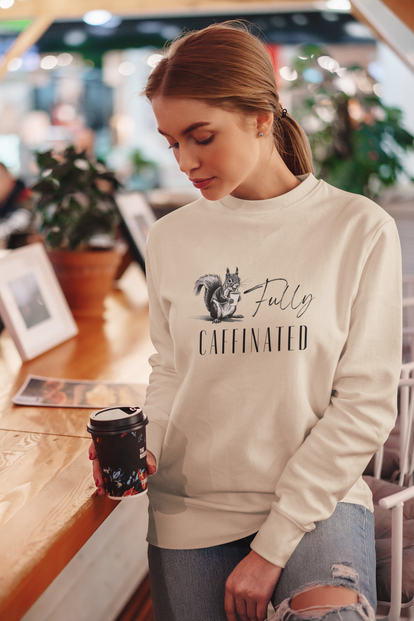 Fully Caffeinated Squirrel Sweatshirt, Crewneck
