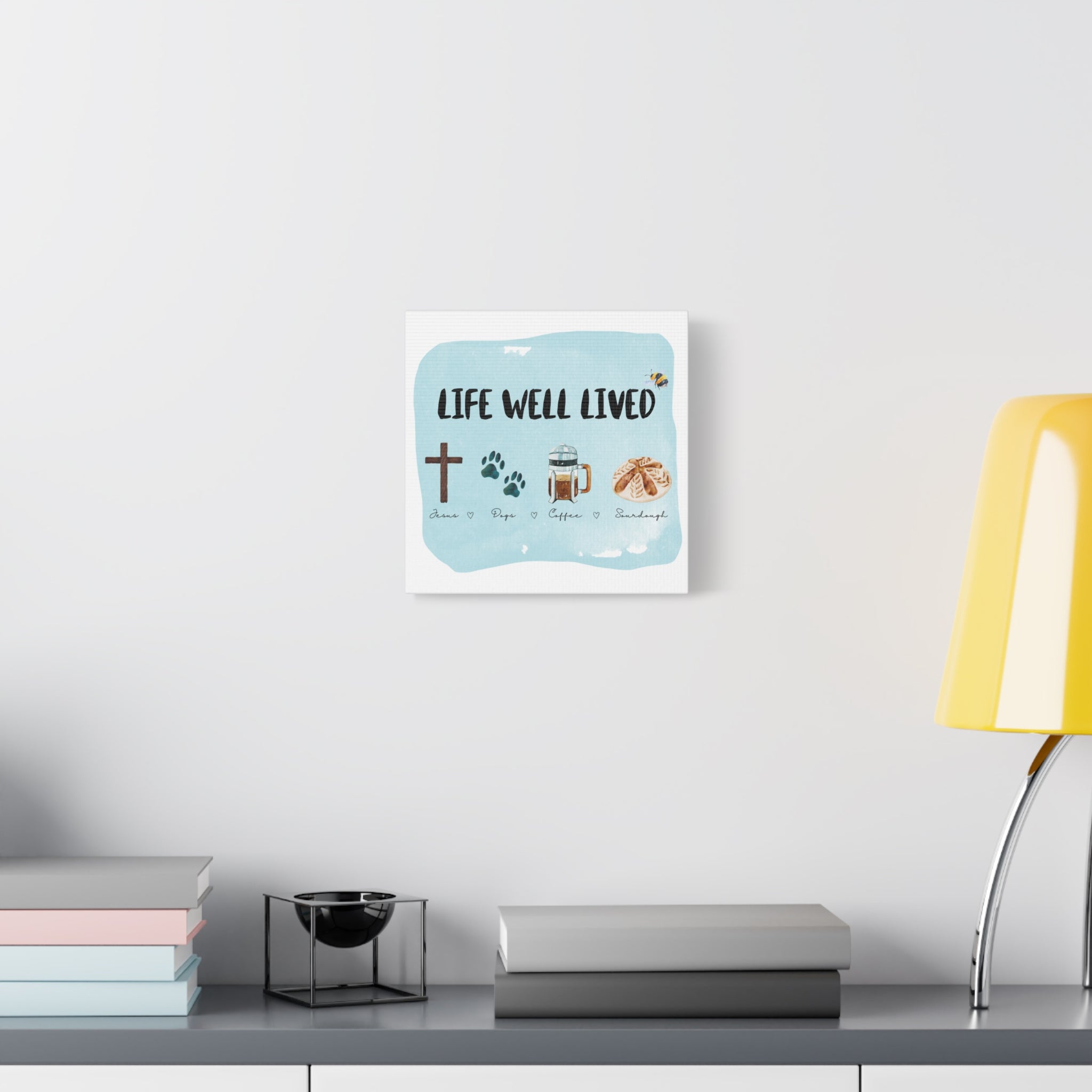 Canvas Wall Art Print 'Life Well Lived' Jesus, Dogs, Coffee, Sourdough, Matte Stretched Decor