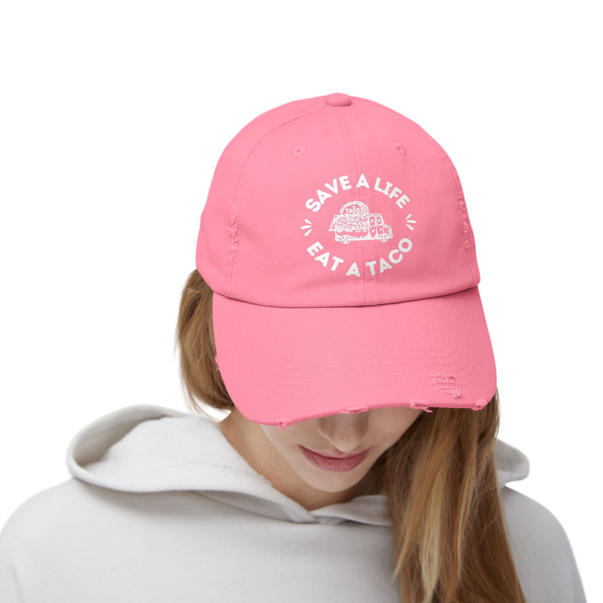 Save a Life Eat a Taco, Distressed Baseball Hat