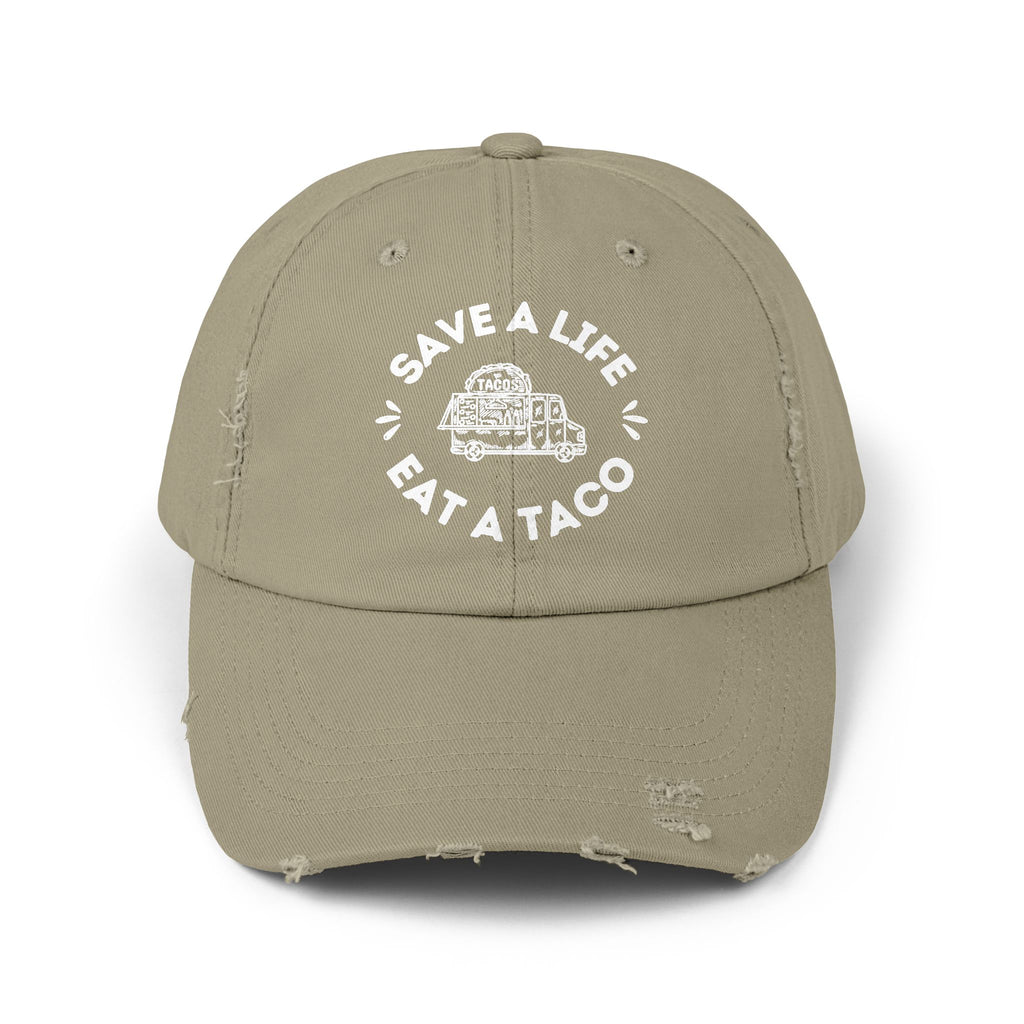 Save a Life Eat a Taco, Distressed Baseball Hat
