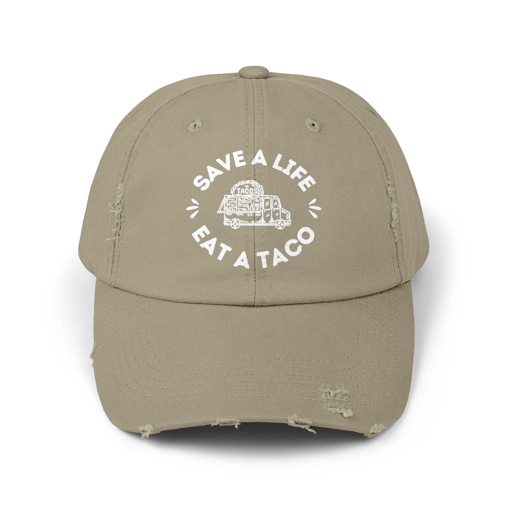 Save a Life Eat a Taco, Distressed Baseball Hat