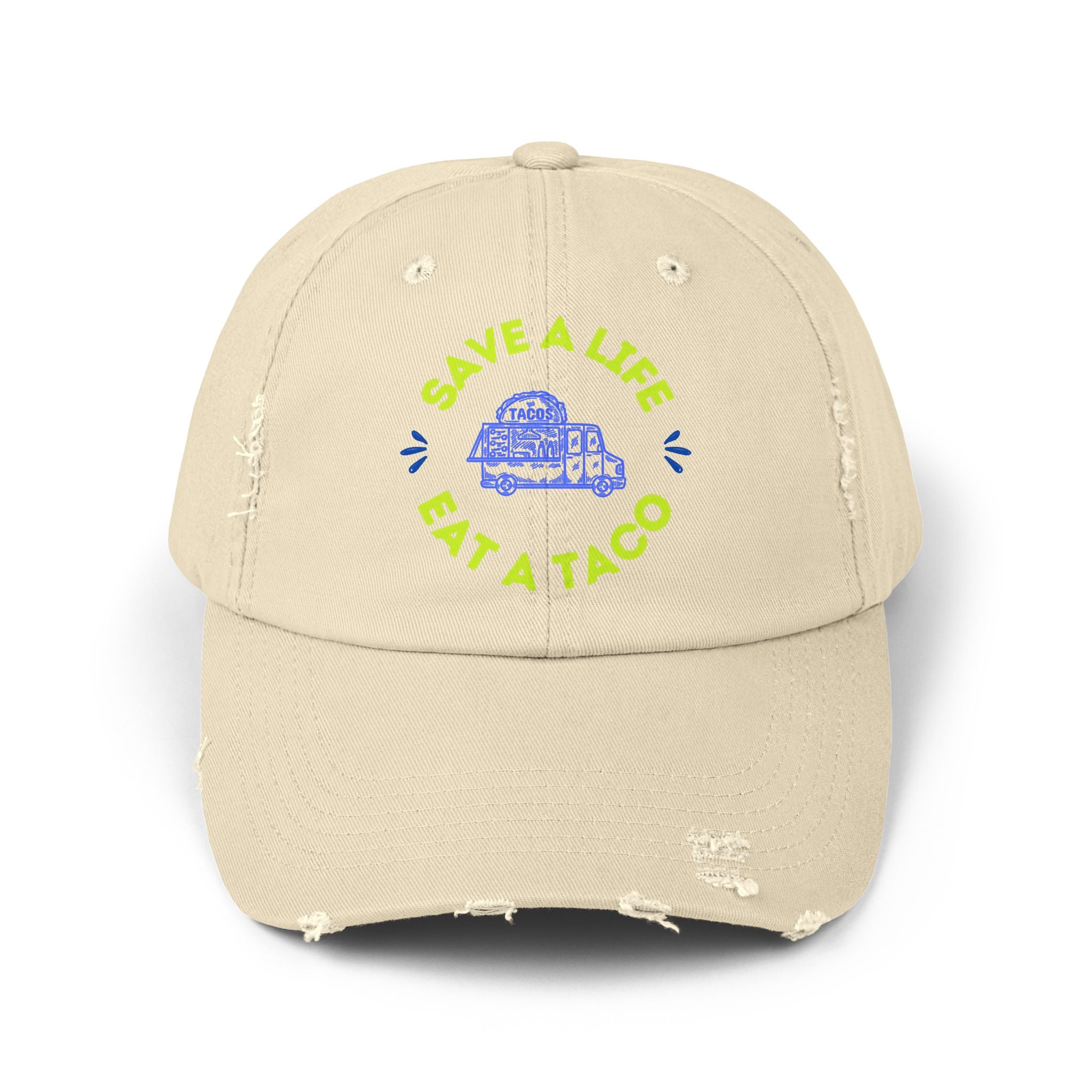 Save a Life Eat a Taco, Distressed Baseball Hat