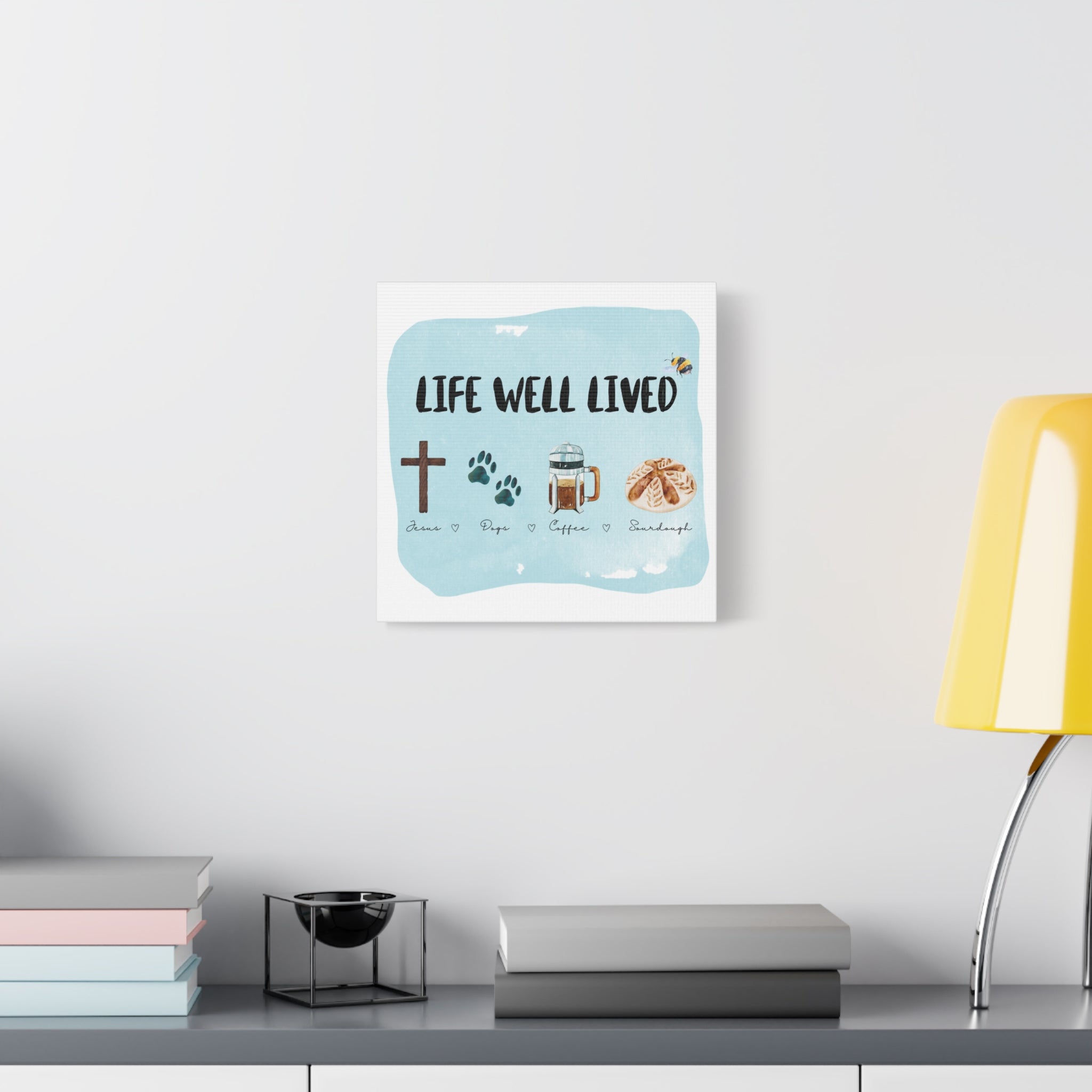 Canvas Wall Art Print 'Life Well Lived' Jesus, Dogs, Coffee, Sourdough, Matte Stretched Decor